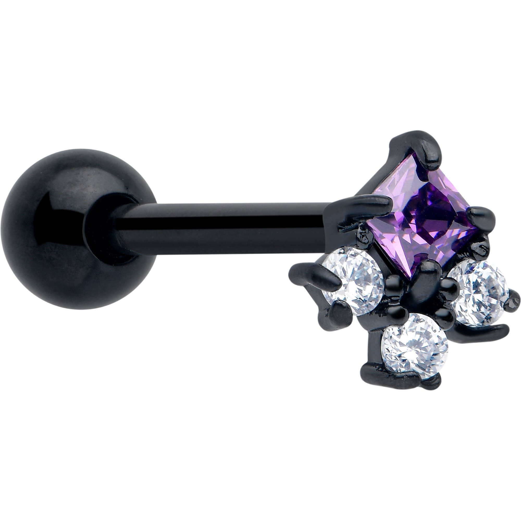BodyCandy Purple CZ Gem Black Rhombus Riot Barbell Tongue Ring — main product shot