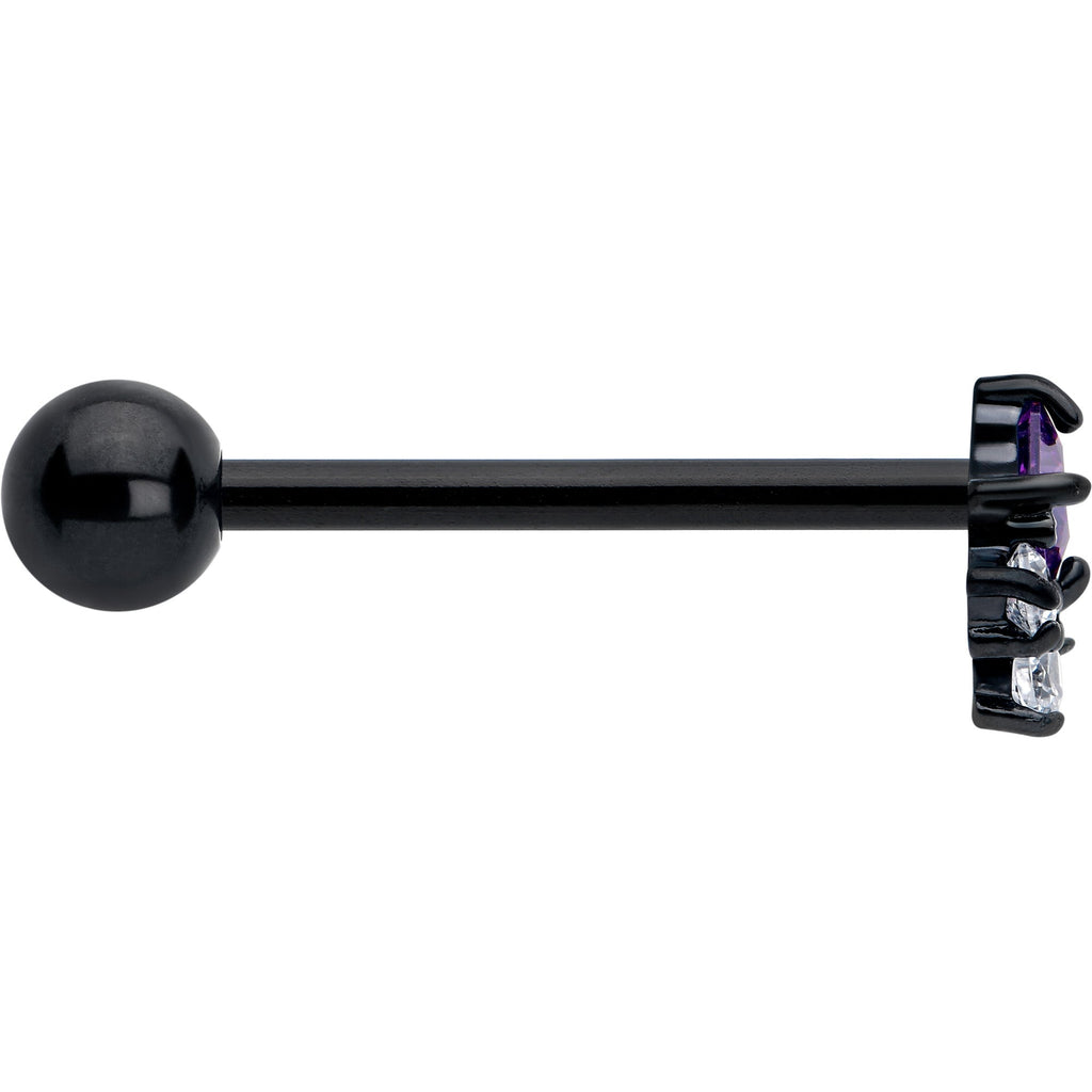 BodyCandy Purple CZ Gem Black Rhombus Riot Barbell Tongue Ring — side view