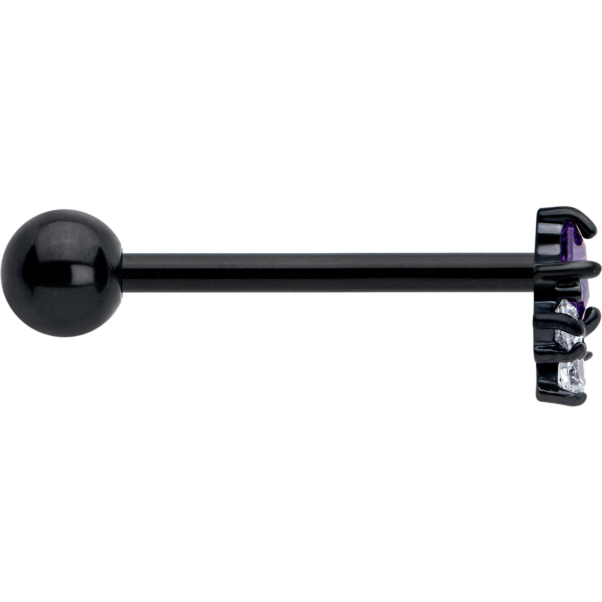 BodyCandy Purple CZ Gem Black Rhombus Riot Barbell Tongue Ring — side view