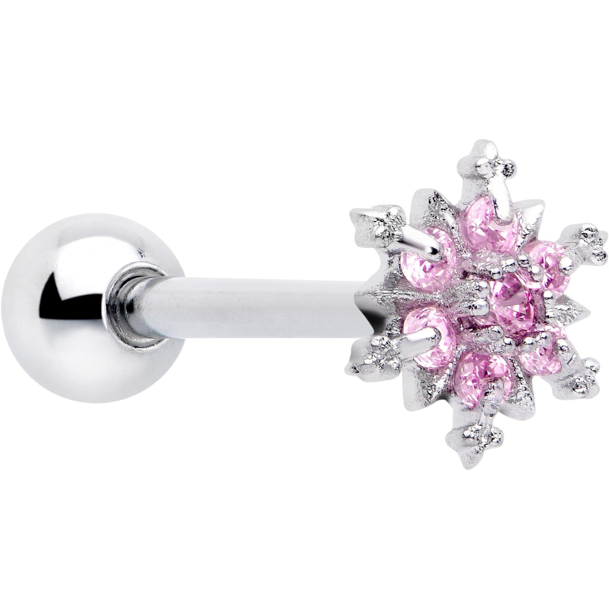 BodyCandy Pink CZ Gem Snowflake Glam Barbell Tongue Ring — main product shot
