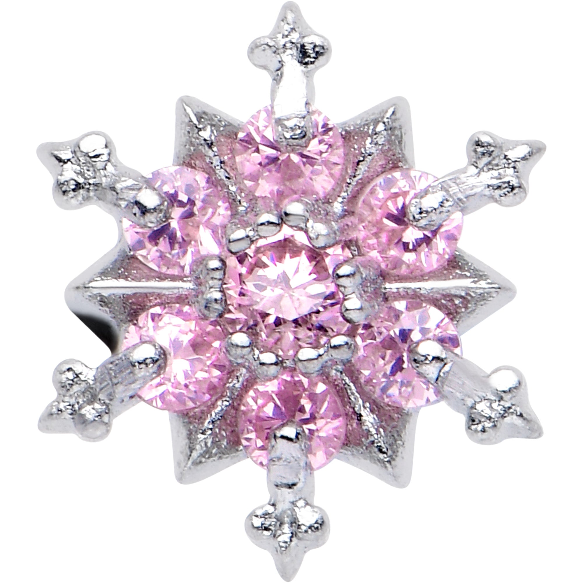 BodyCandy Pink CZ Gem Snowflake Glam Barbell Tongue Ring — lifestyle context