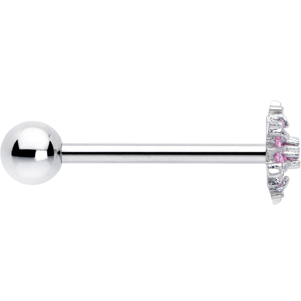 BodyCandy Pink CZ Gem Snowflake Glam Barbell Tongue Ring — side view