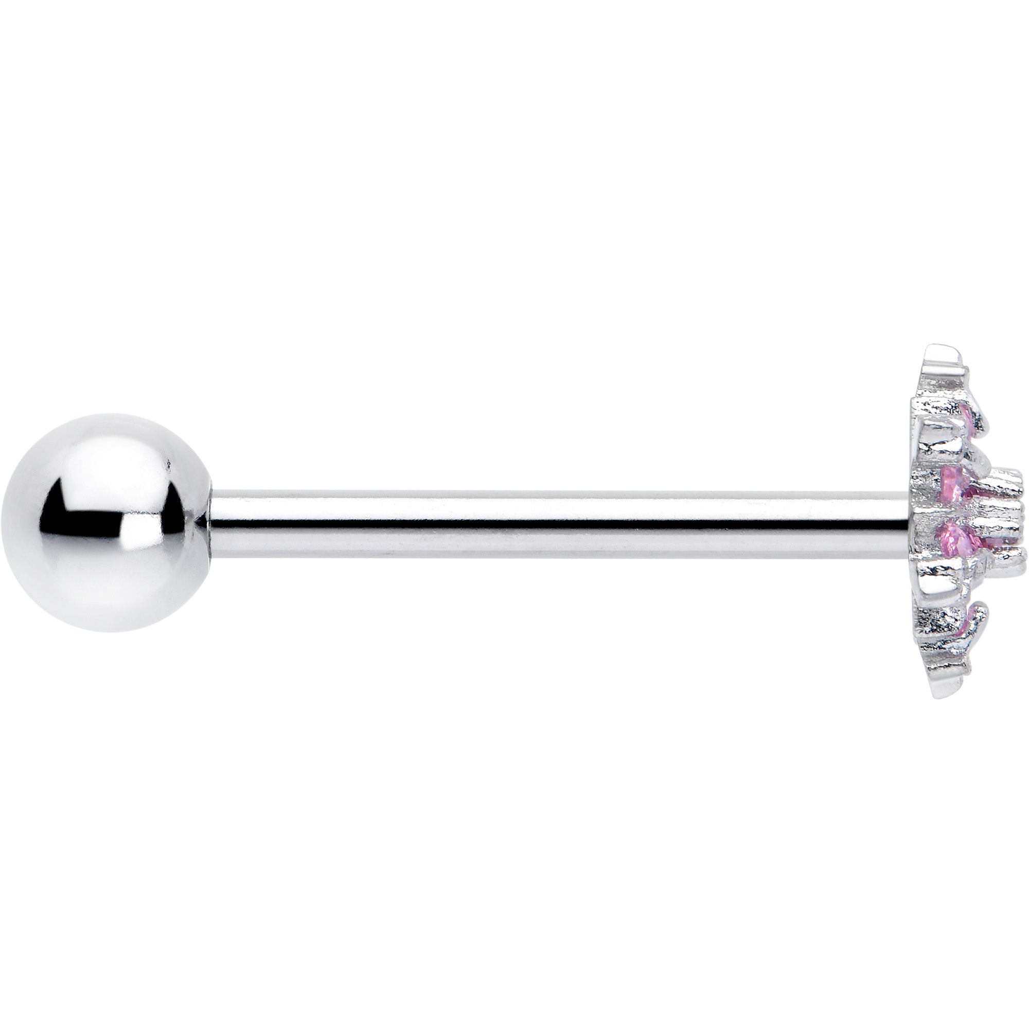 BodyCandy Pink CZ Gem Snowflake Glam Barbell Tongue Ring — side view