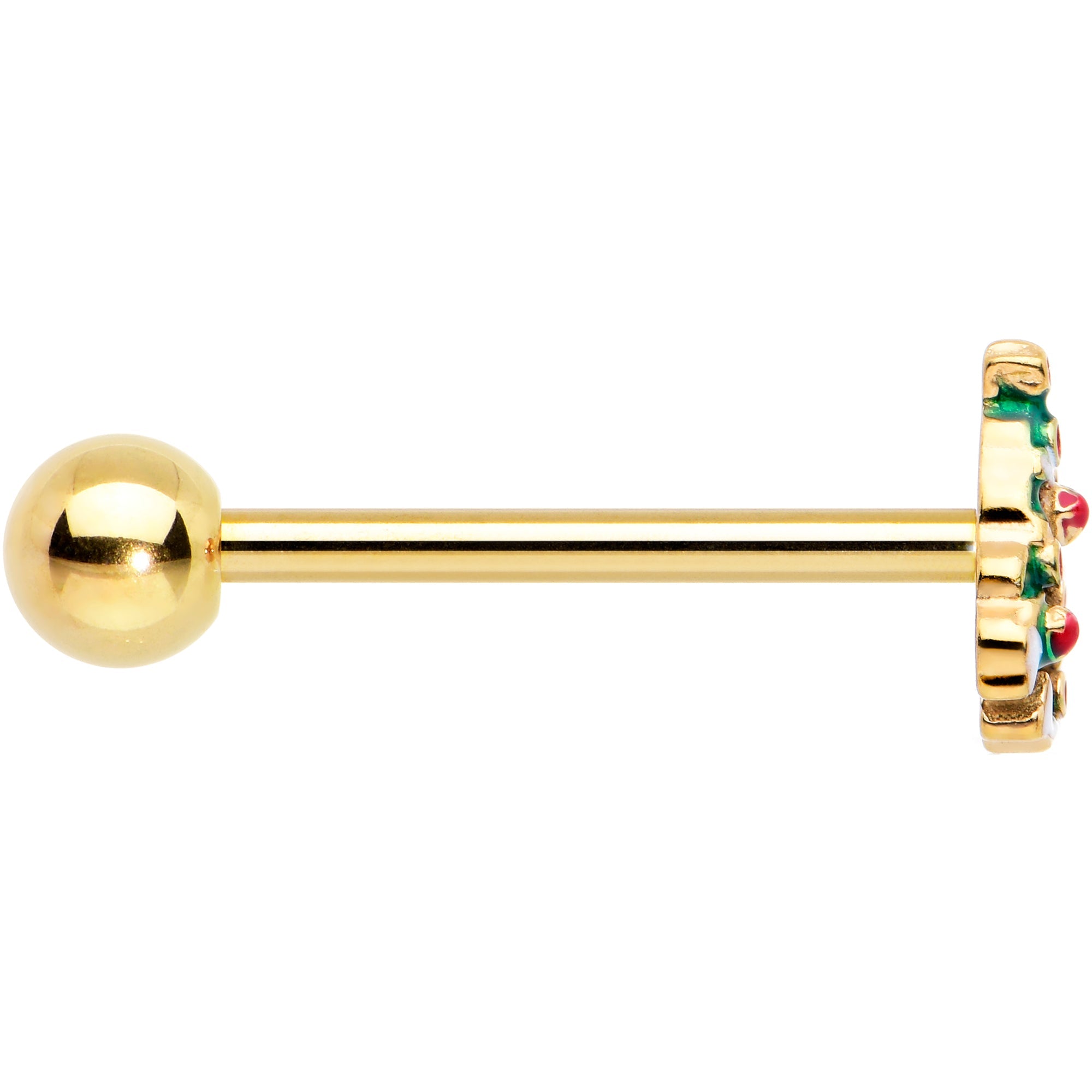 BodyCandy Gold Tone Snowy Christmas Tree Holiday Barbell Tongue Ring — lifestyle context