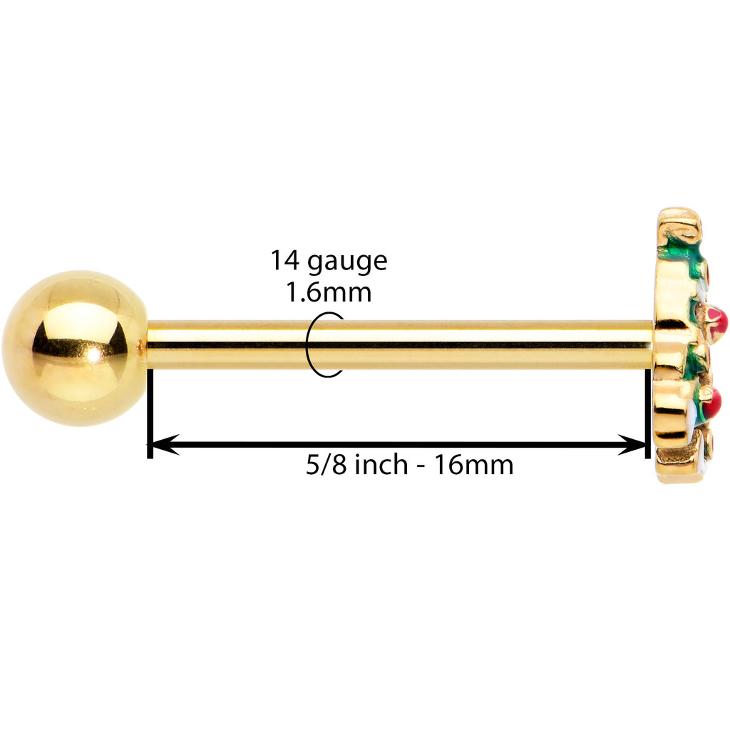 BodyCandy Gold Tone Snowy Christmas Tree Holiday Barbell Tongue Ring — back view