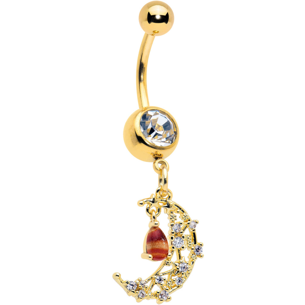 BodyCandy Clear Brown Gem Gold Tone Constellation Moon Dangle Belly Ring — main product shot