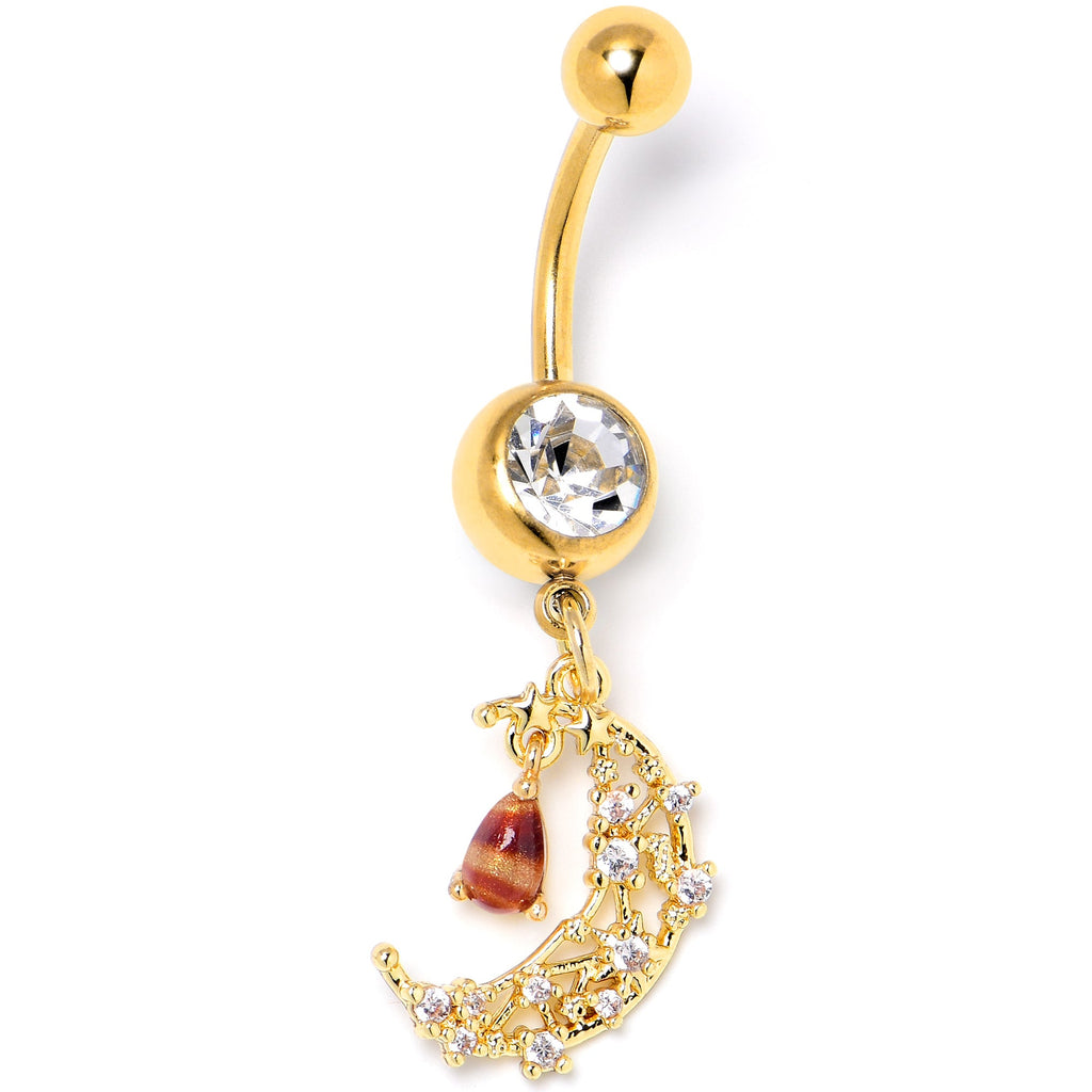 BodyCandy Clear Brown Gem Gold Tone Constellation Moon Dangle Belly Ring — lifestyle context