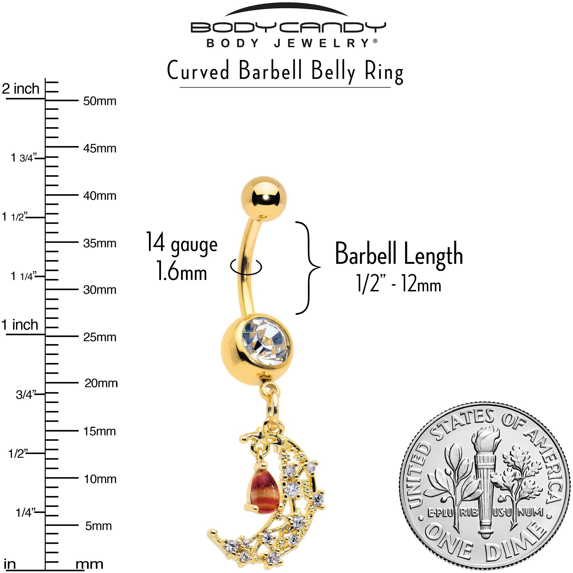 BodyCandy Clear Brown Gem Gold Tone Constellation Moon Dangle Belly Ring — alternative angle