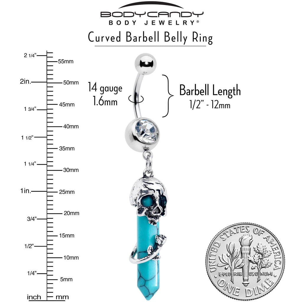 BodyCandy Blue Turquoise Skull Obelisk Rose Dangle Belly Ring — alternative angle