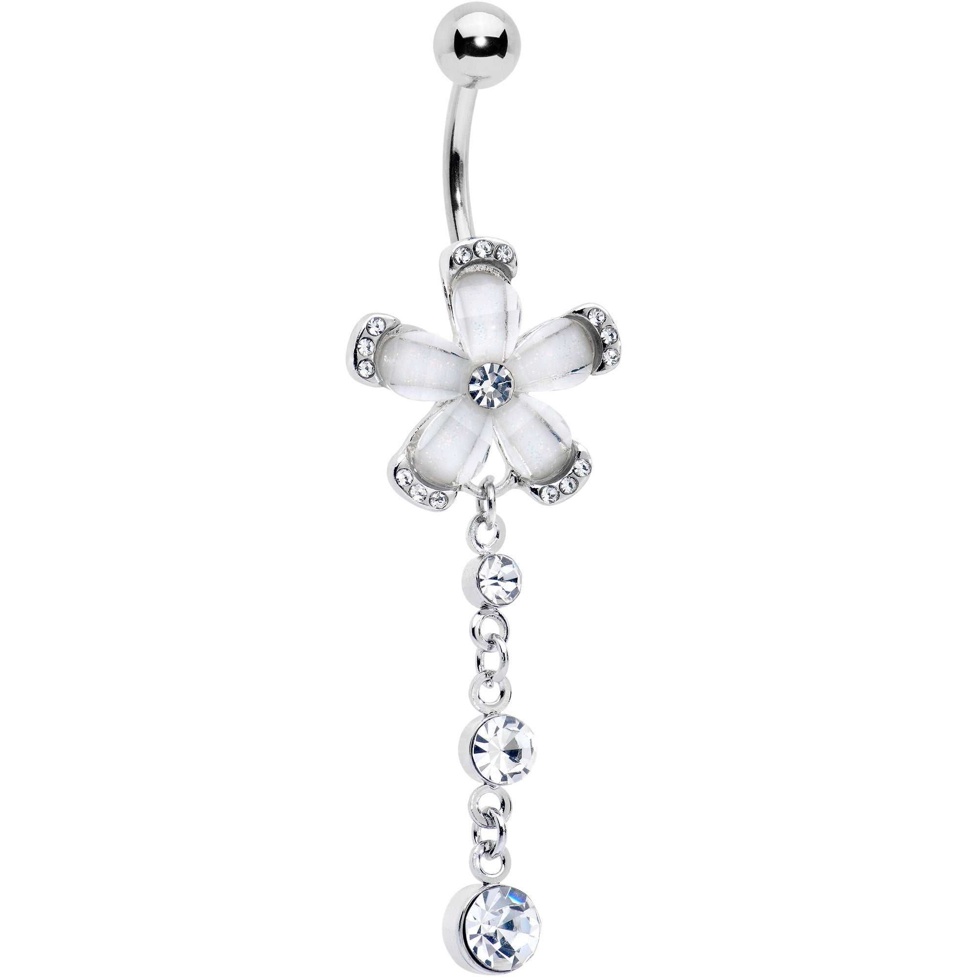 BodyCandy Clear Gem Retro Flower Glamour Dangle Belly Ring — main product shot
