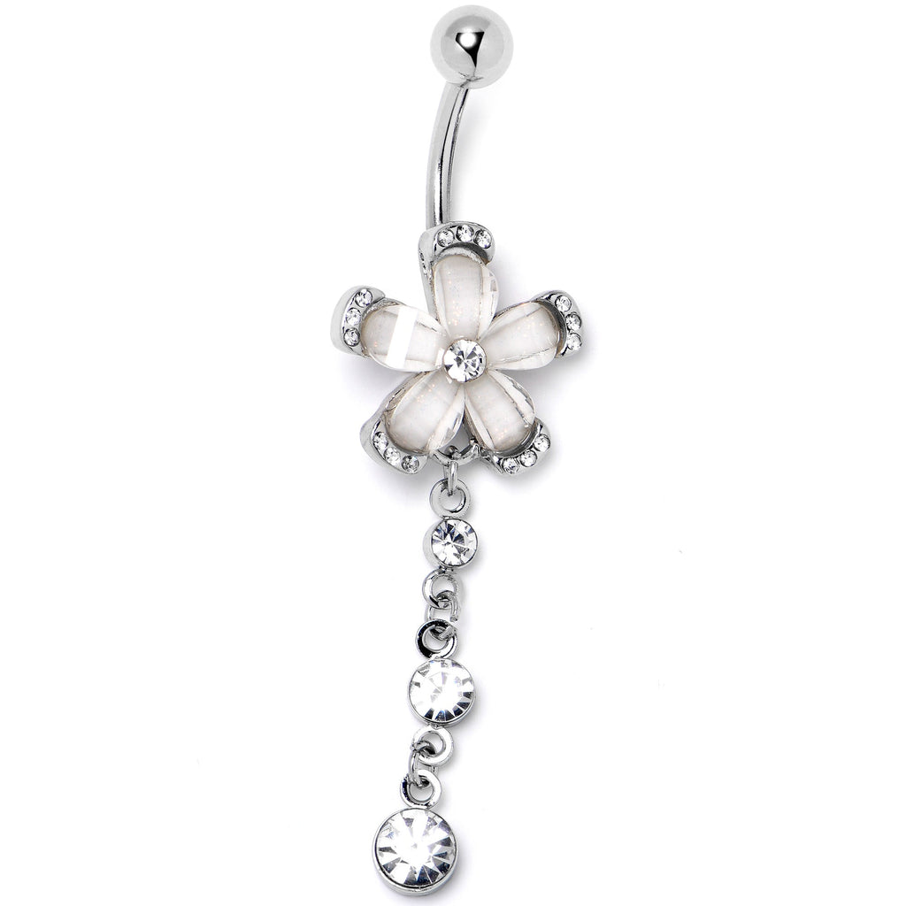 BodyCandy Clear Gem Retro Flower Glamour Dangle Belly Ring — lifestyle context