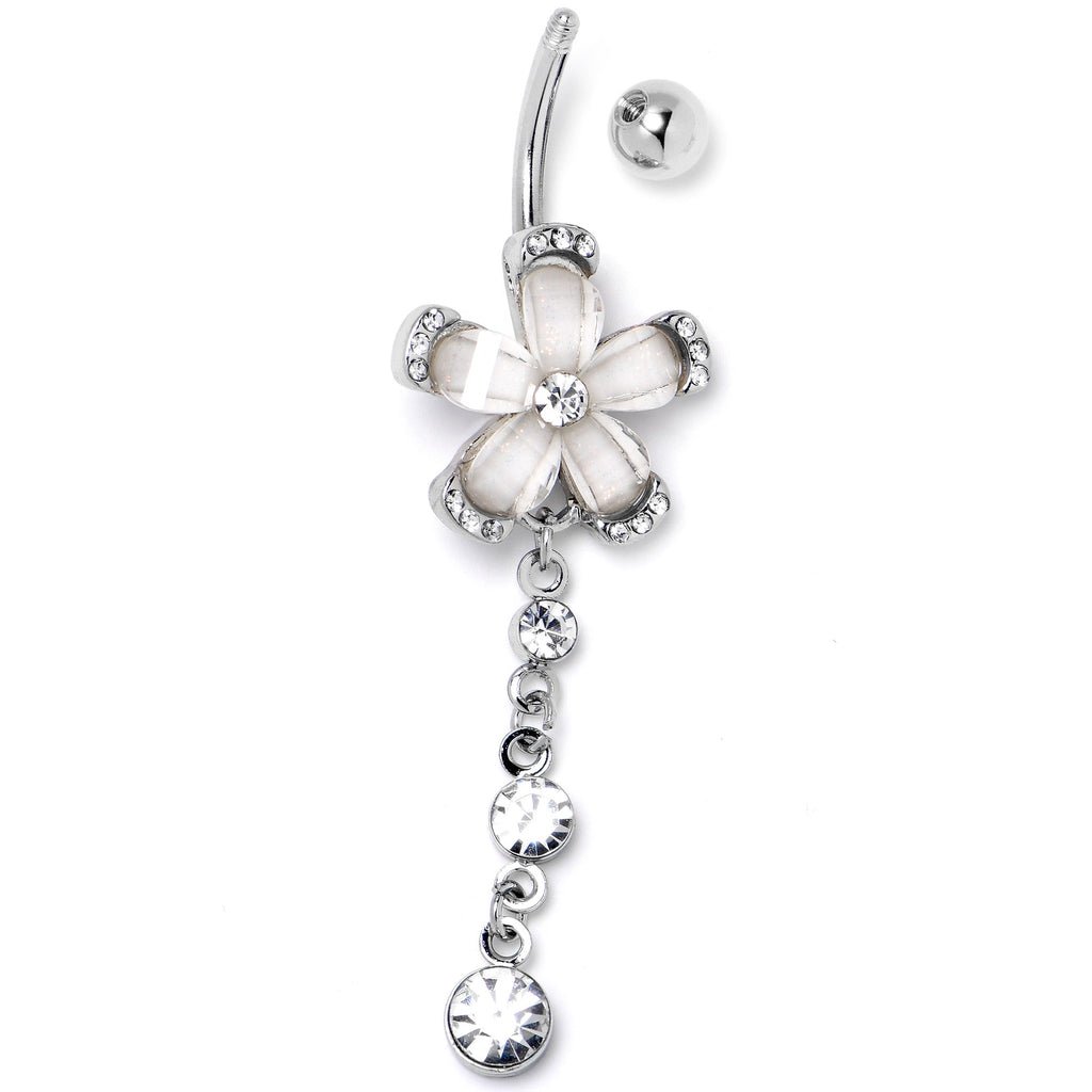 BodyCandy Clear Gem Retro Flower Glamour Dangle Belly Ring — side view