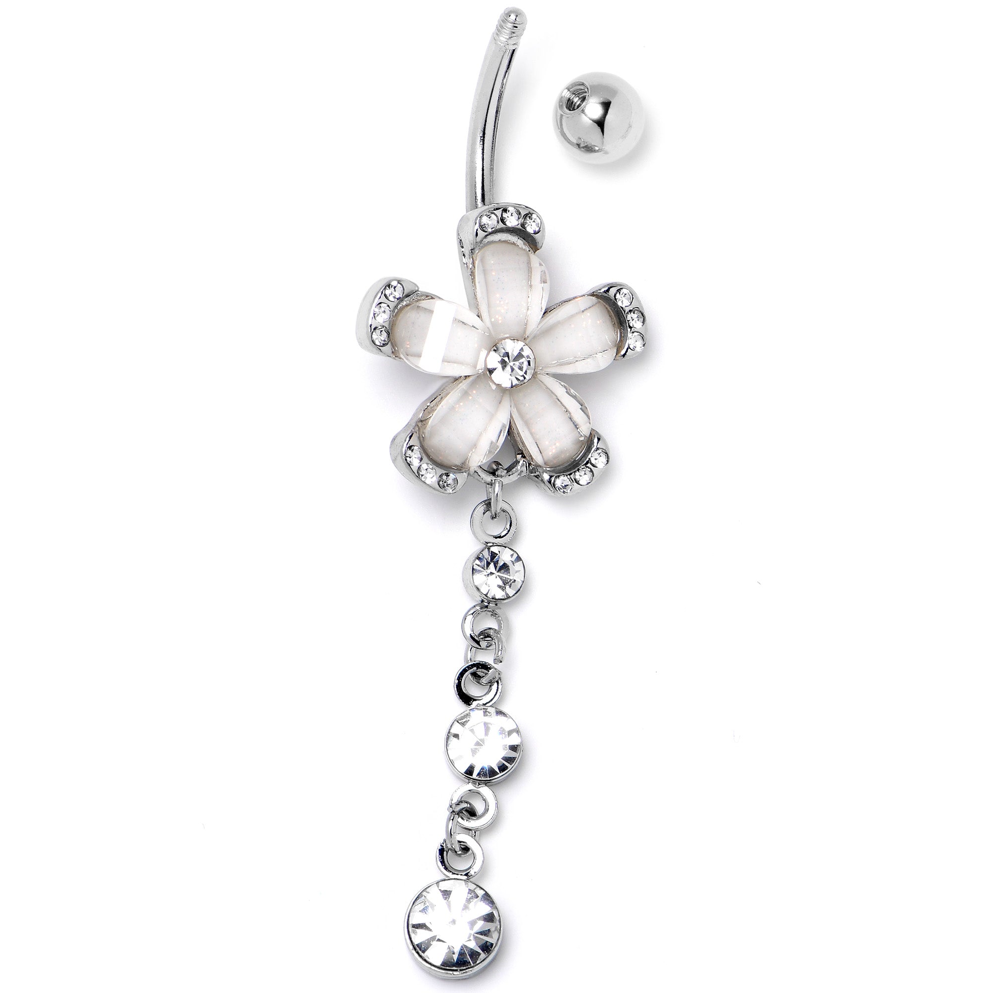 BodyCandy Clear Gem Retro Flower Glamour Dangle Belly Ring — side view