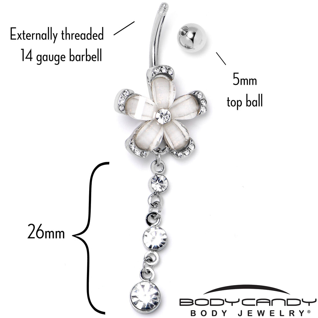 BodyCandy Clear Gem Retro Flower Glamour Dangle Belly Ring — back view