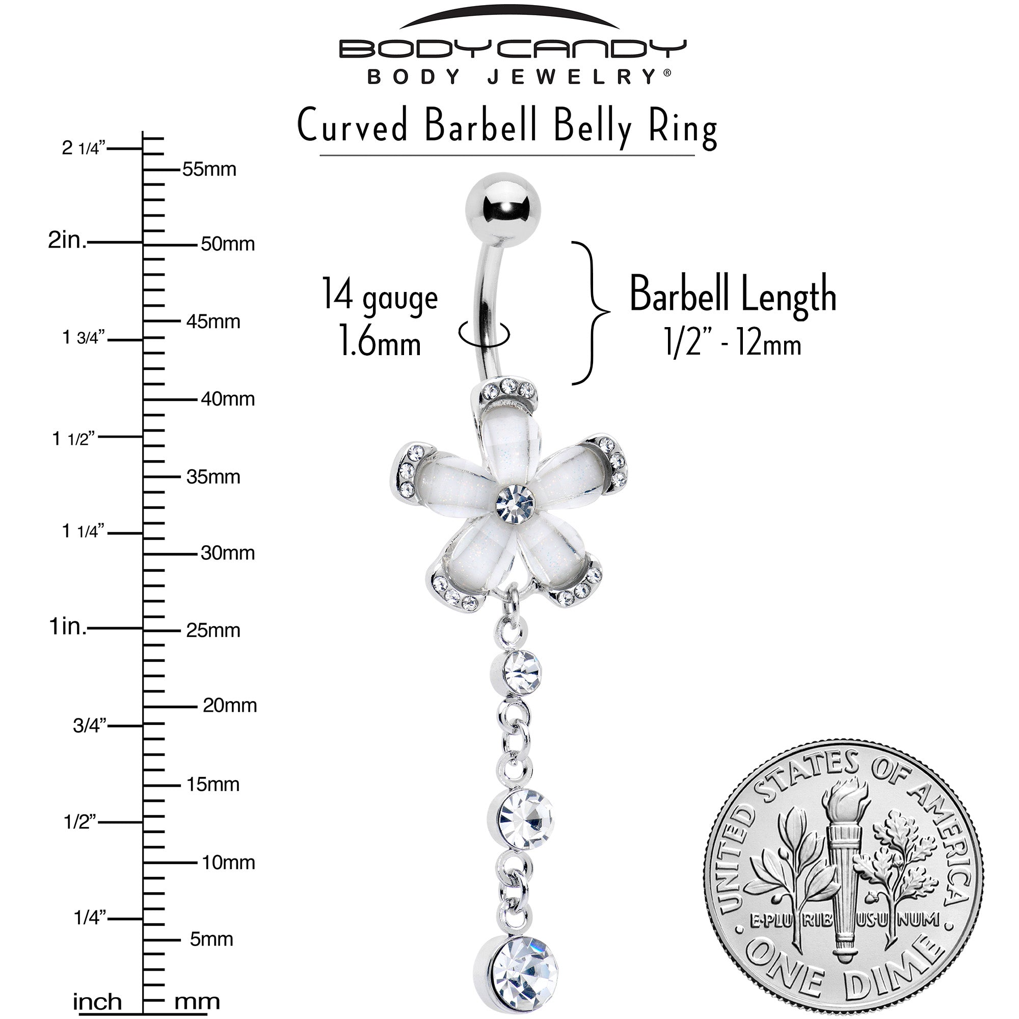 BodyCandy Clear Gem Retro Flower Glamour Dangle Belly Ring — alternative angle