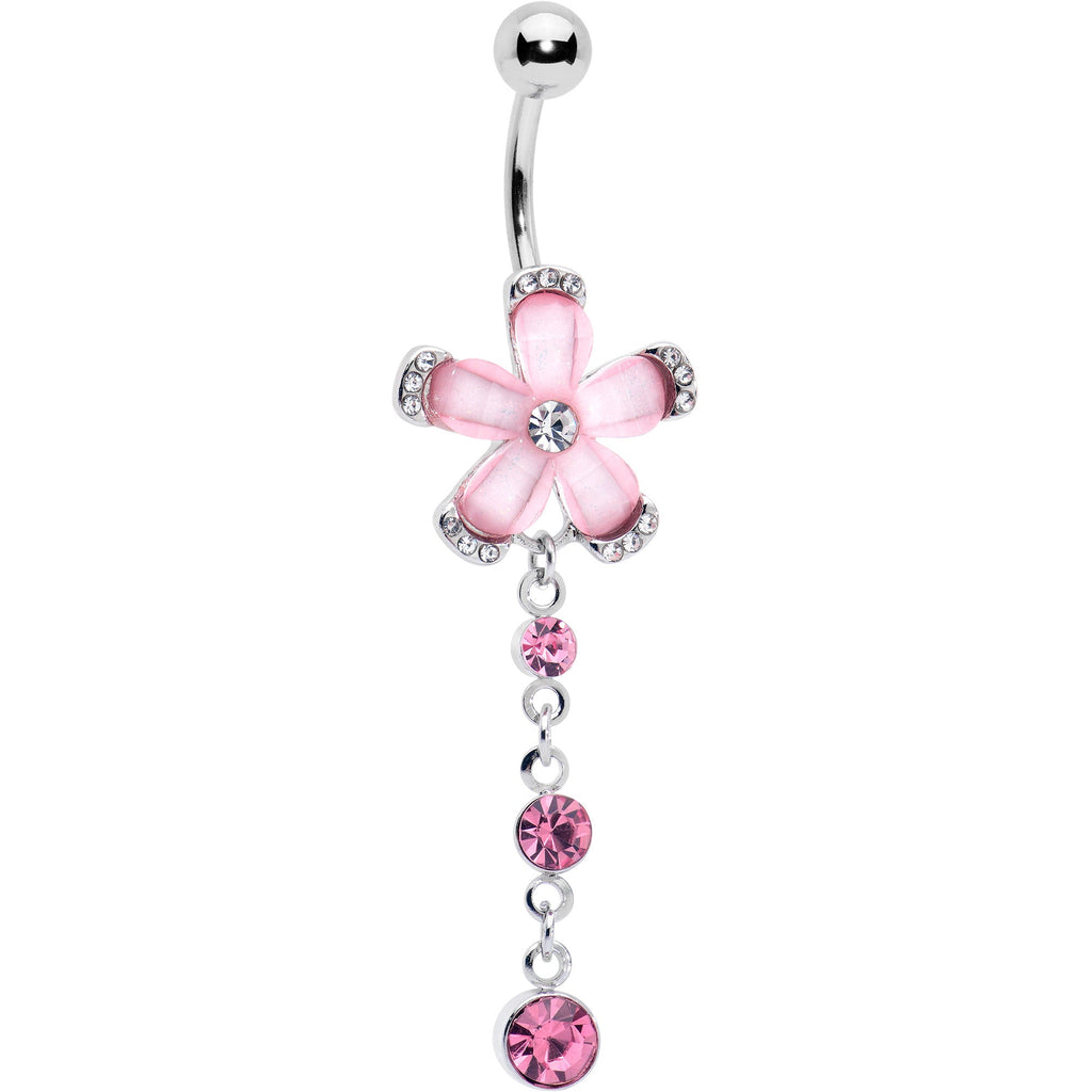 BodyCandy Pink Clear Gem Retro Flower Glamour Dangle Belly Ring — main product shot