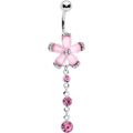 BodyCandy Pink Clear Gem Retro Flower Glamour Dangle Belly Ring — main product shot