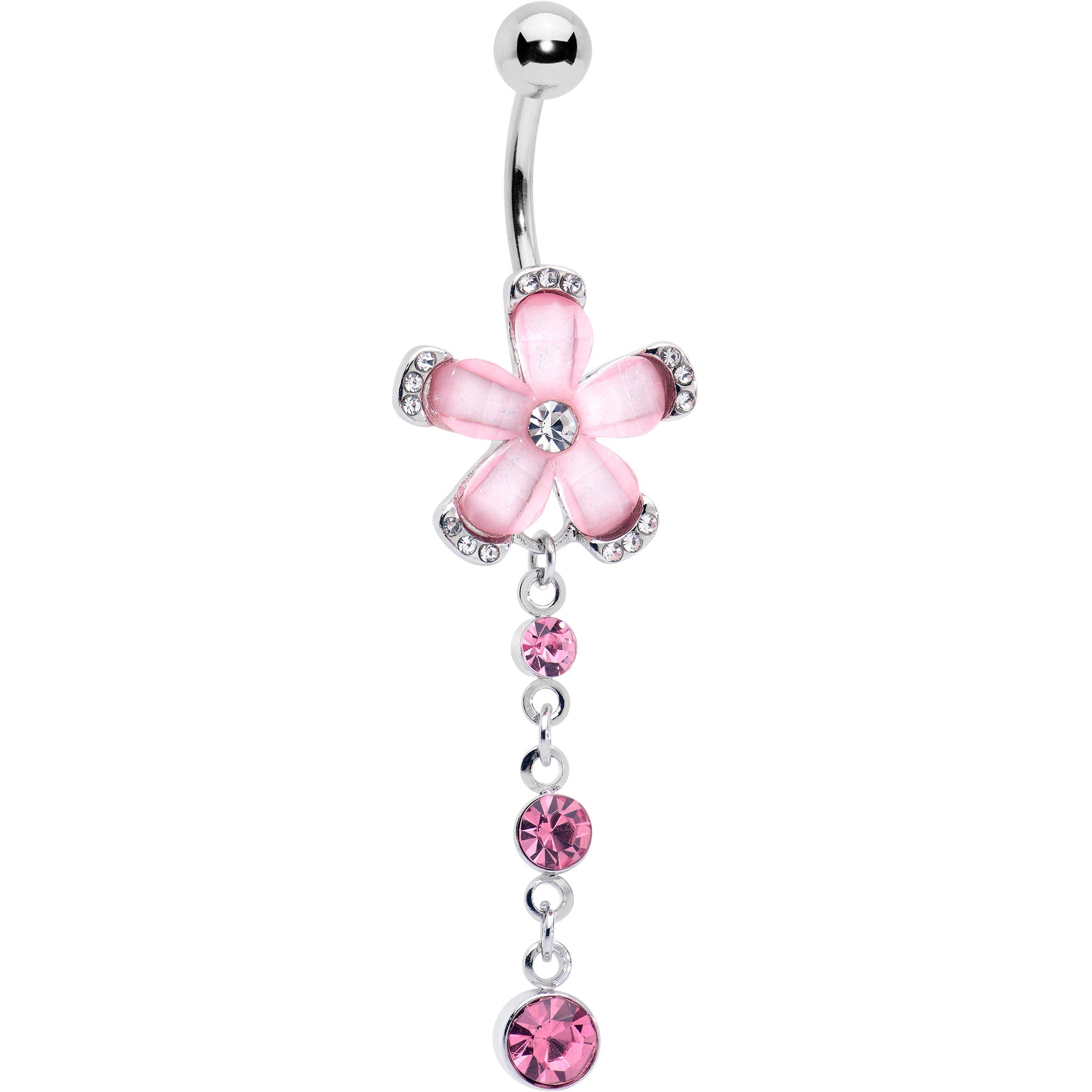 BodyCandy Pink Clear Gem Retro Flower Glamour Dangle Belly Ring — main product shot