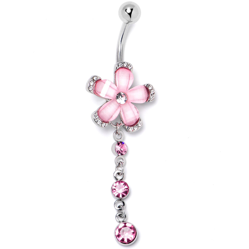 BodyCandy Pink Clear Gem Retro Flower Glamour Dangle Belly Ring — lifestyle context