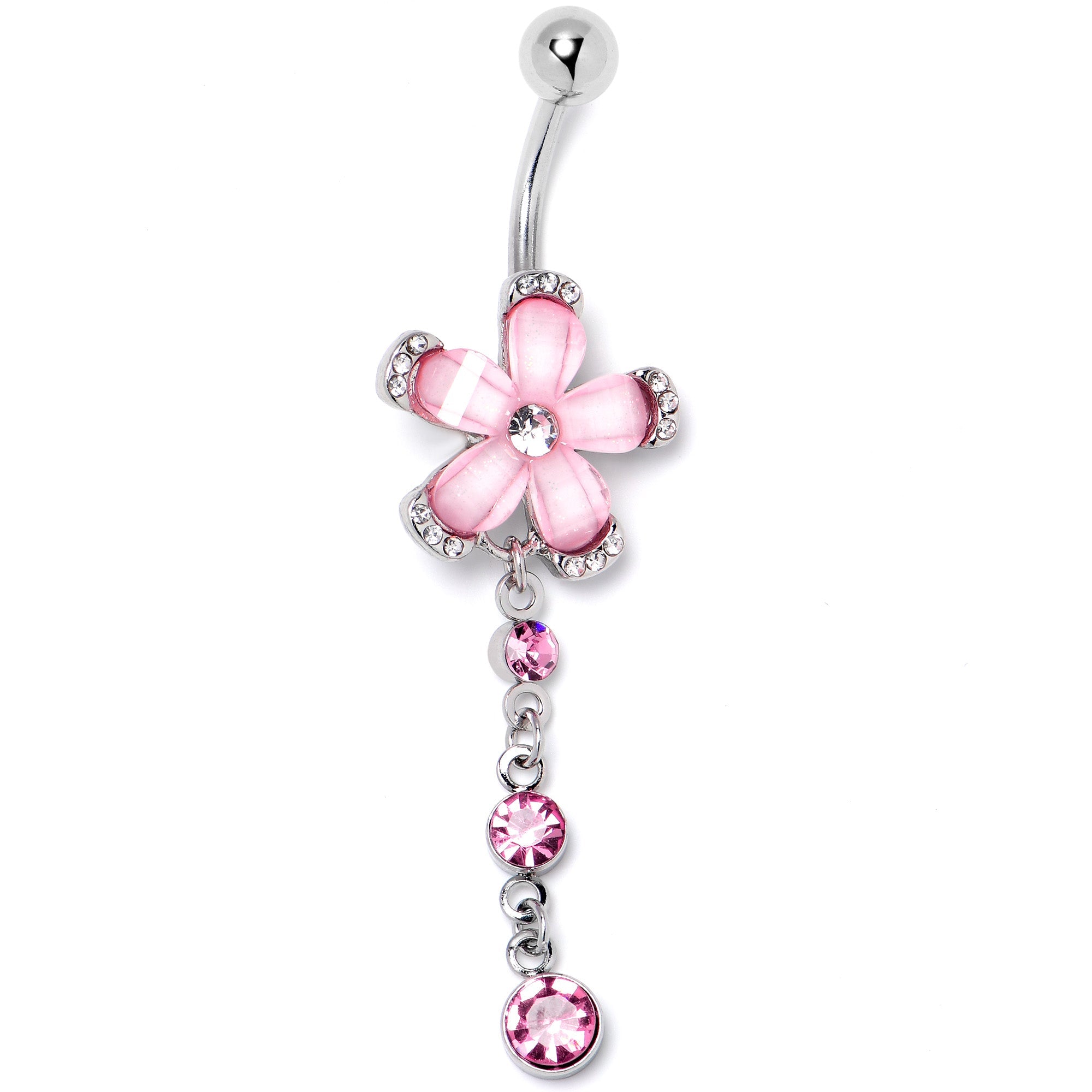 BodyCandy Pink Clear Gem Retro Flower Glamour Dangle Belly Ring — lifestyle context
