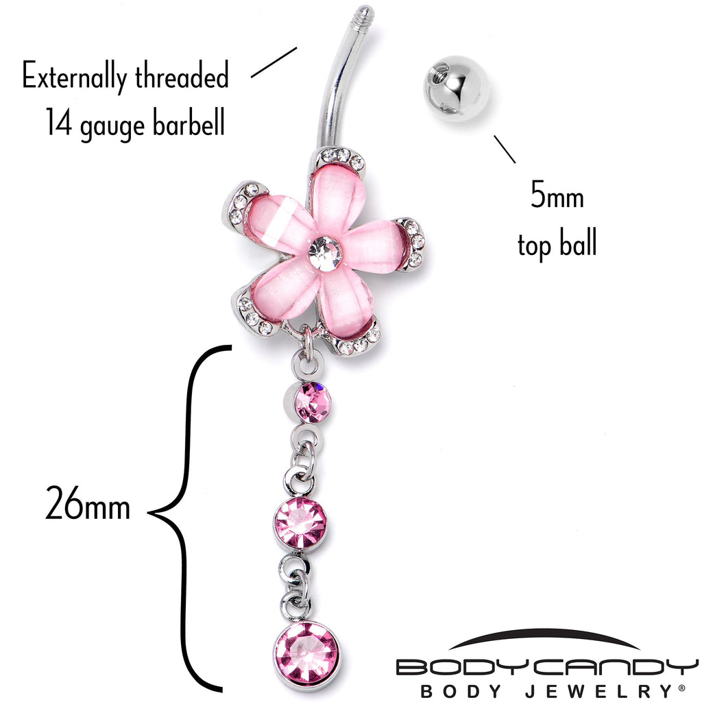 BodyCandy Pink Clear Gem Retro Flower Glamour Dangle Belly Ring — back view