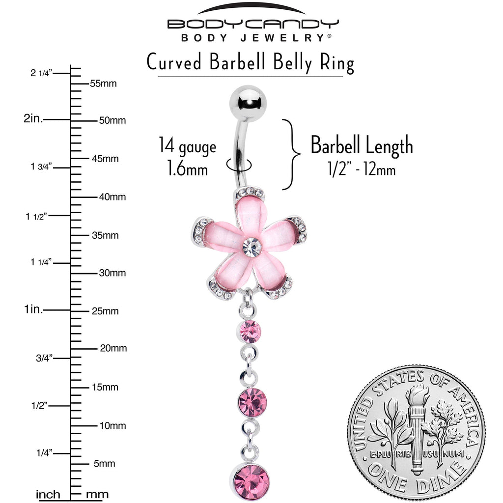BodyCandy Pink Clear Gem Retro Flower Glamour Dangle Belly Ring — alternative angle