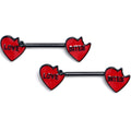 BodyCandy 14G 9/16 Black Love Bites Heart Valentine Barbell Nipple Ring Set — main product shot