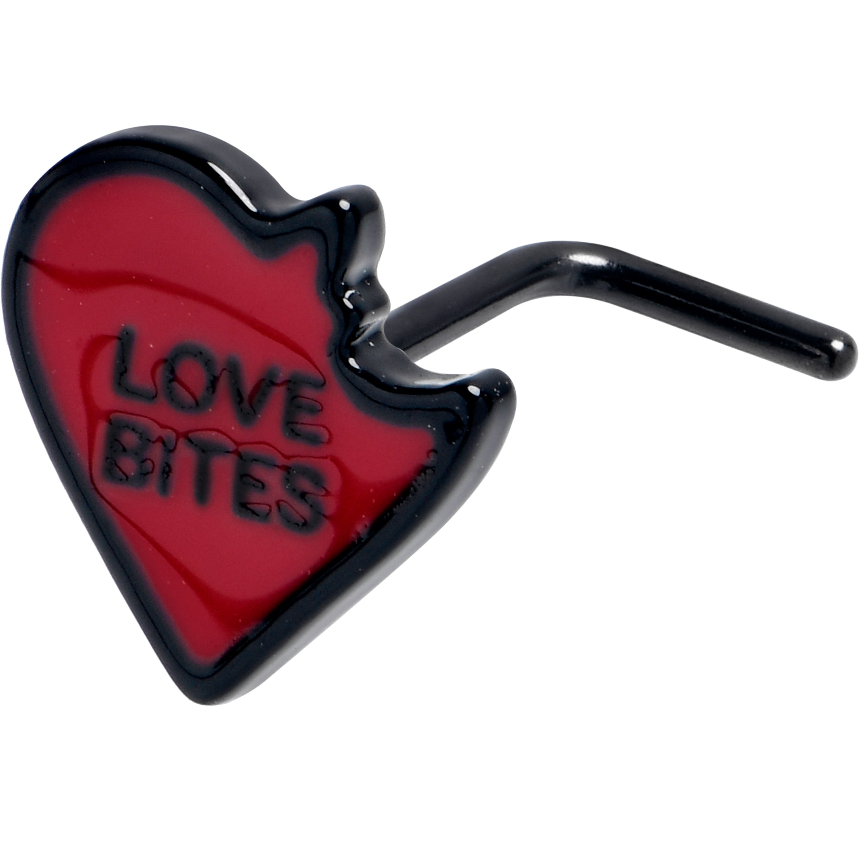 BodyCandy 20G 7mm Black Love Bites Heart Valentine L Shape Nose Ring — main product shot
