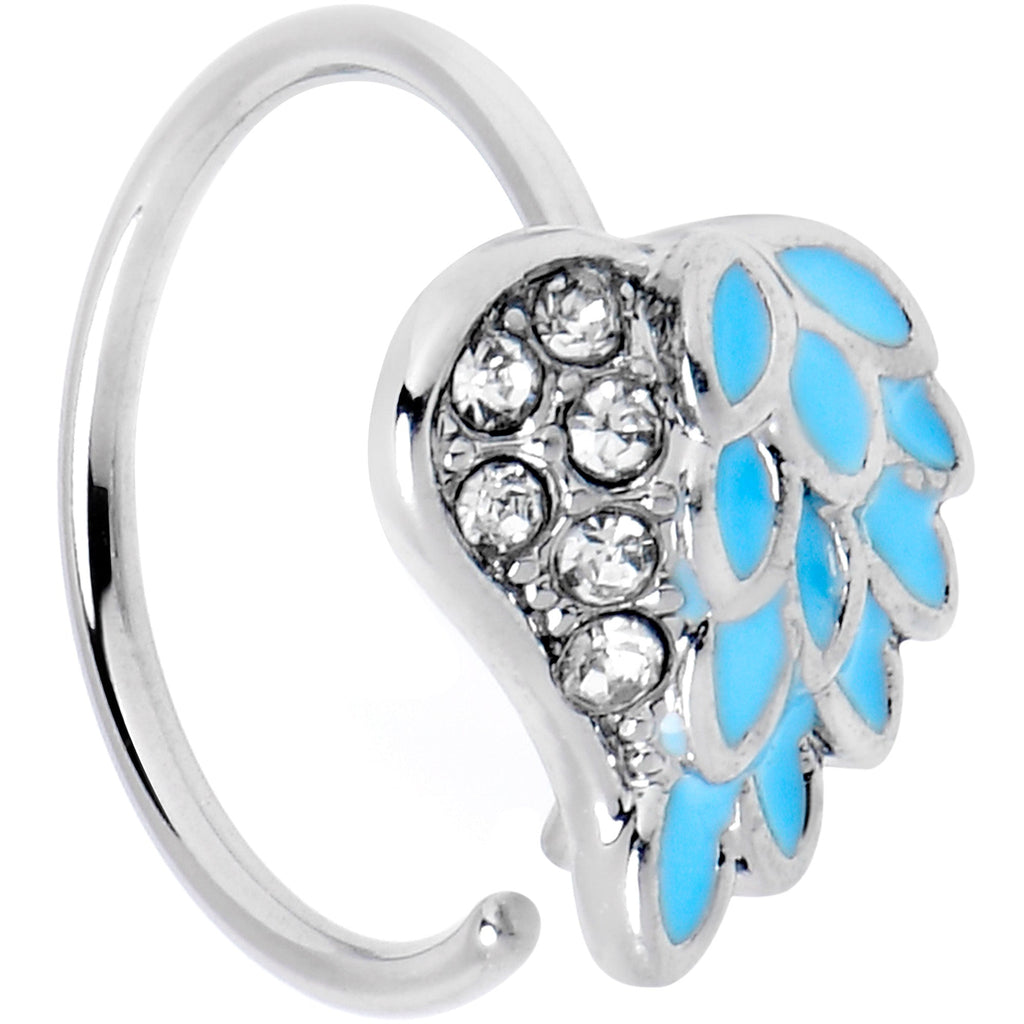 BodyCandy 20G 5/16 Clear Gem Heavenly Heart Angel Wing Blue Nose Hoop — main product shot
