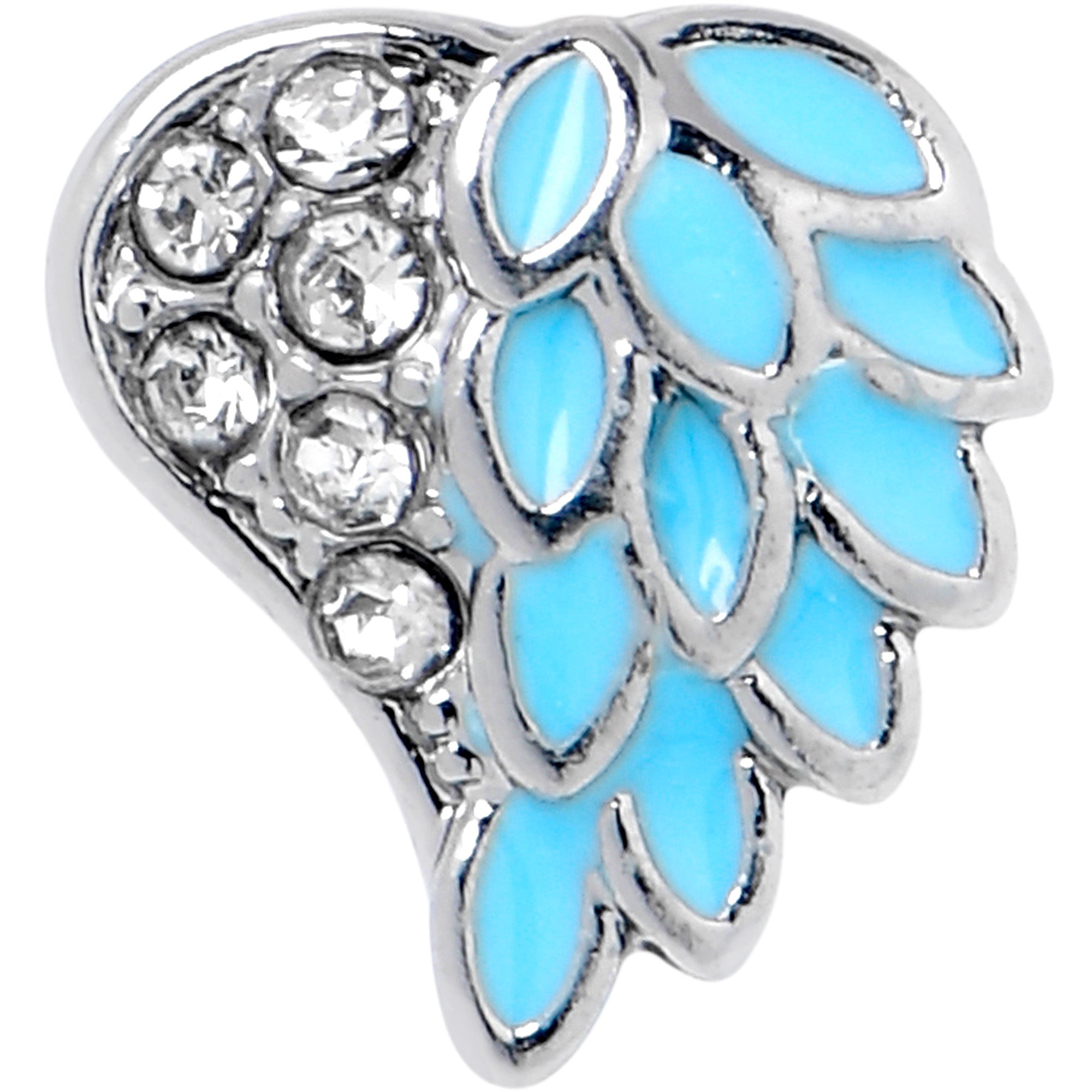 BodyCandy 20G 5/16 Clear Gem Heavenly Heart Angel Wing Blue Nose Hoop — detail close-up