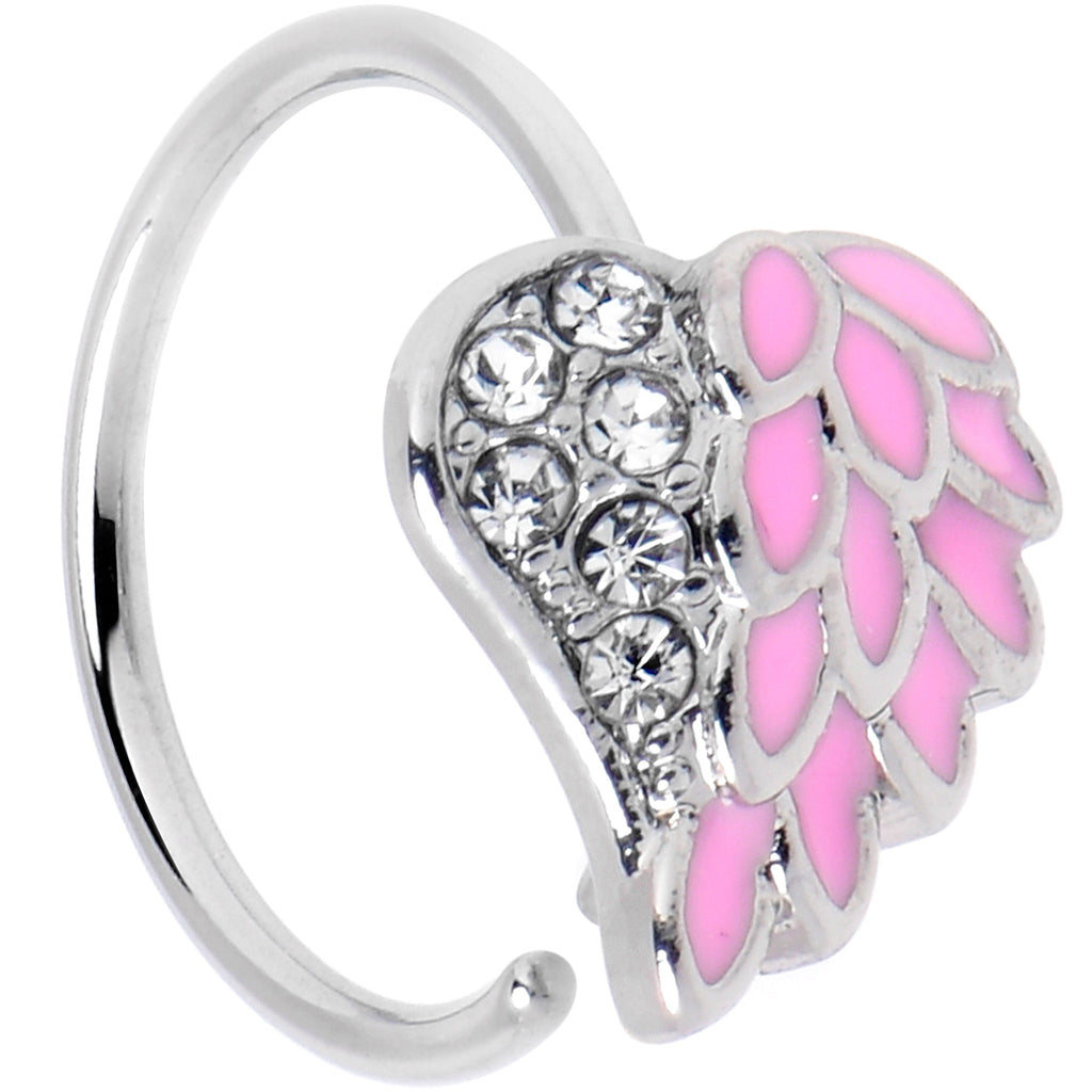 BodyCandy 20G 5/16 Clear Gem Heavenly Heart Angel Wing Pink Nose Hoop — main product shot