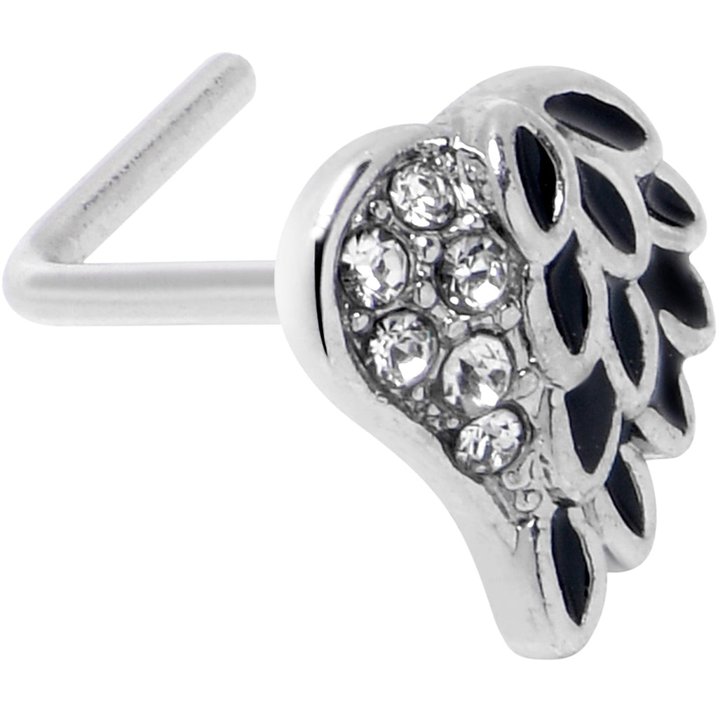 BodyCandy 20G 7mm Clear Gem Heavenly Heart Angel Wing Black L Shape Nose Ring — main product shot