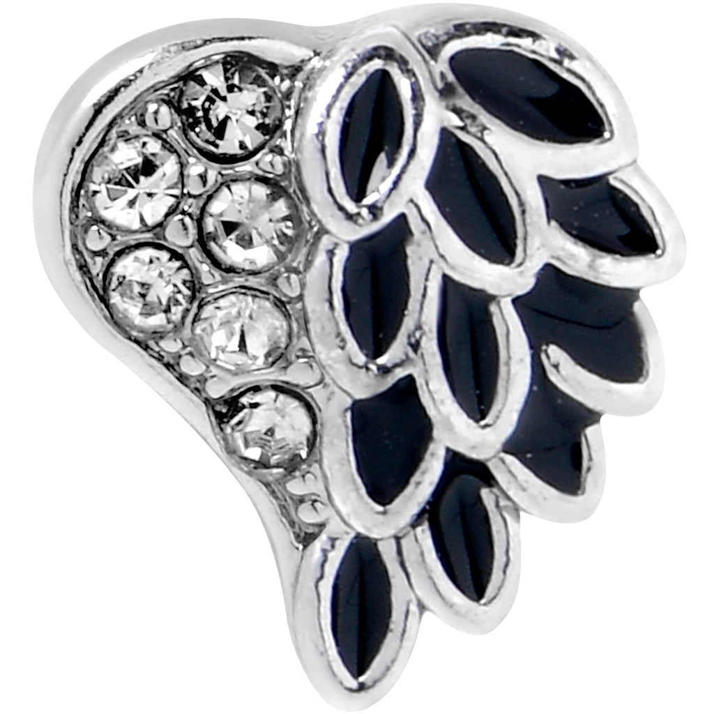 BodyCandy 20G 7mm Clear Gem Heavenly Heart Angel Wing Black L Shape Nose Ring — detail close-up