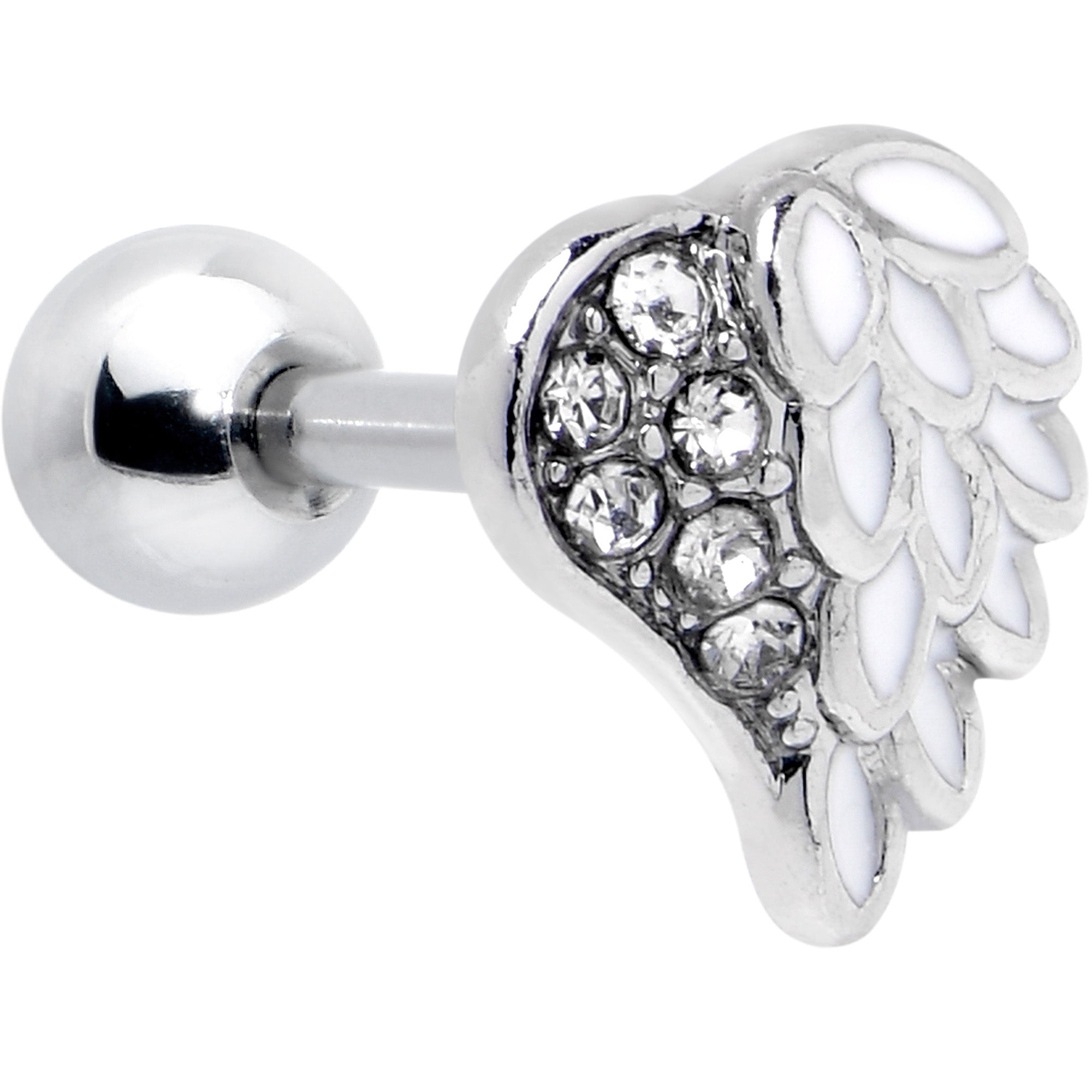 BodyCandy 16G 1/4 Clear Gem Heavenly Heart Angel Wing White Cartilage Stud — main product shot