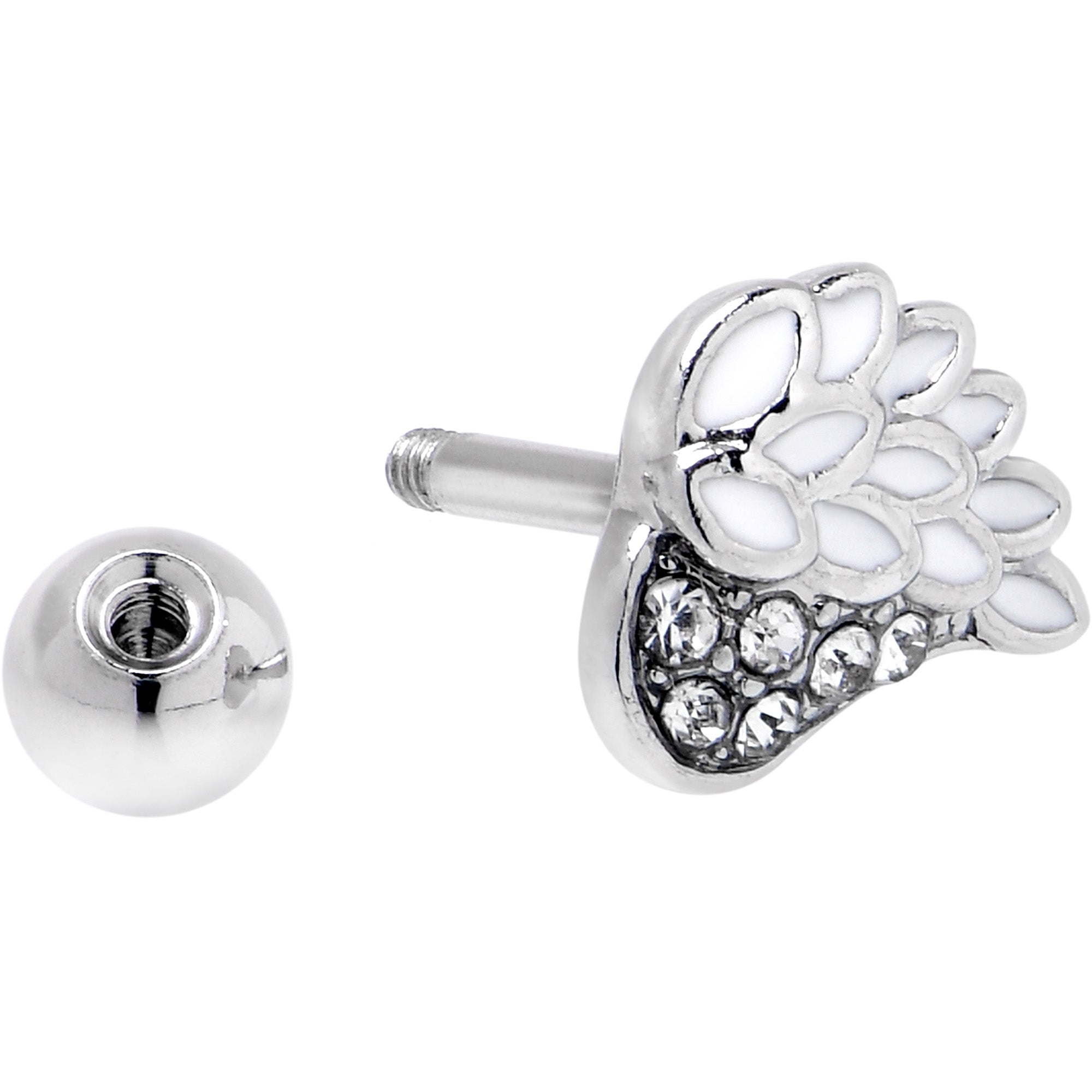 BodyCandy 16G 1/4 Clear Gem Heavenly Heart Angel Wing White Cartilage Stud — side view