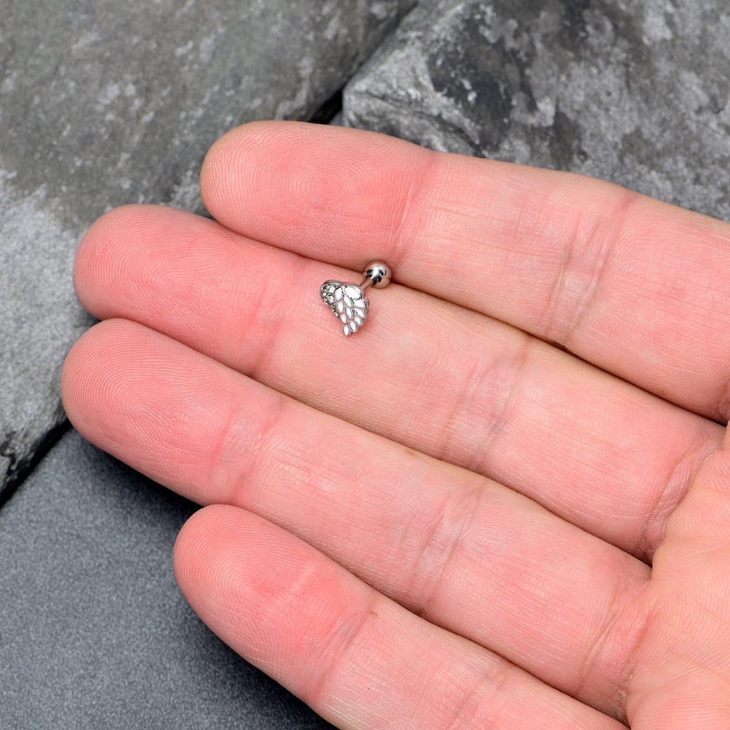 BodyCandy 16G 1/4 Clear Gem Heavenly Heart Angel Wing White Cartilage Stud — back view