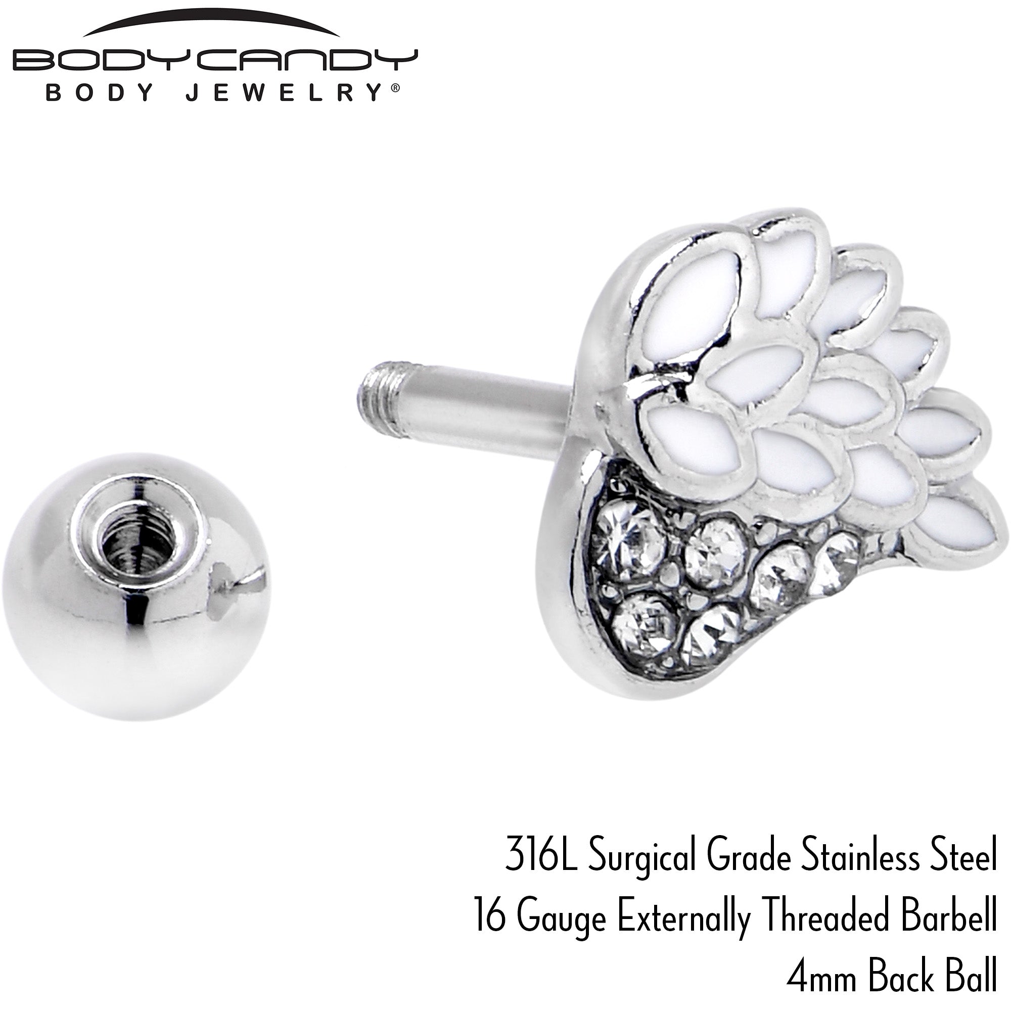 BodyCandy 16G 1/4 Clear Gem Heavenly Heart Angel Wing White Cartilage Stud — alternative angle