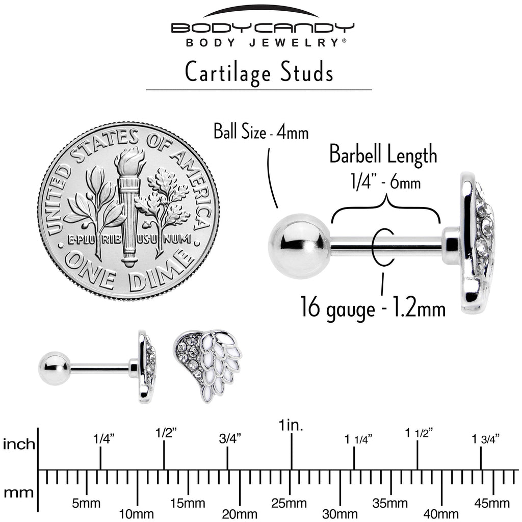 BodyCandy 16G 1/4 Clear Gem Heavenly Heart Angel Wing White Cartilage Stud — in-use photo