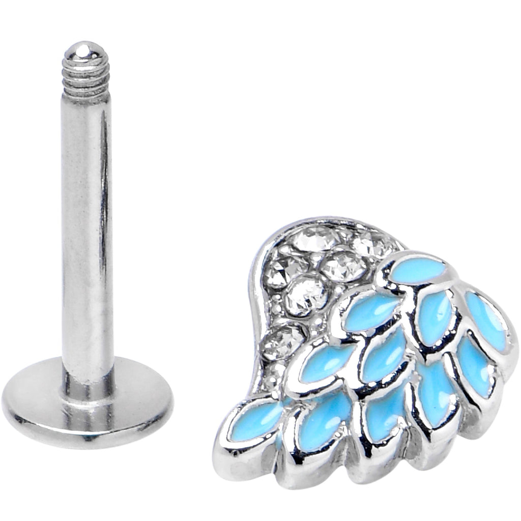 BodyCandy 16G 5/16 Clear Gem Heavenly Heart Angel Wing Blue Labret Tragus — side view