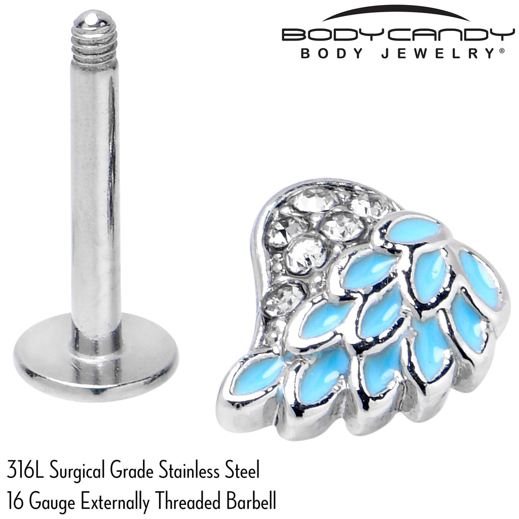 BodyCandy 16G 5/16 Clear Gem Heavenly Heart Angel Wing Blue Labret Tragus — alternative angle