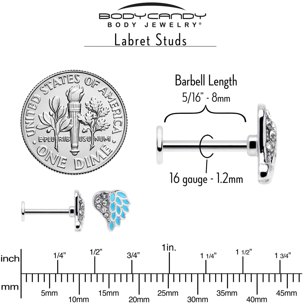 BodyCandy 16G 5/16 Clear Gem Heavenly Heart Angel Wing Blue Labret Tragus — in-use photo