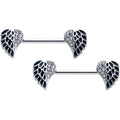 BodyCandy 14G 9/16 Clear Gem Heavenly Heart Angel Wing Black Nipple Ring Set — main product shot
