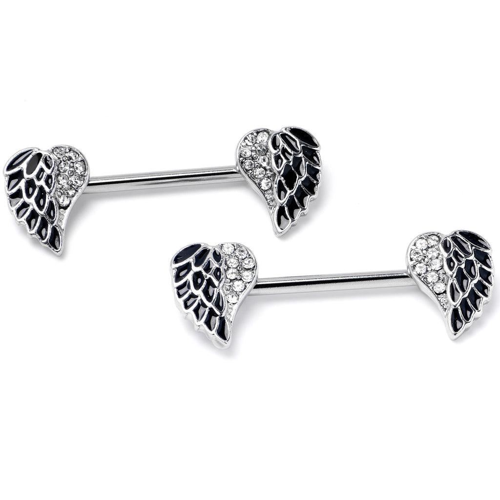 BodyCandy 14G 9/16 Clear Gem Heavenly Heart Angel Wing Black Nipple Ring Set — lifestyle context