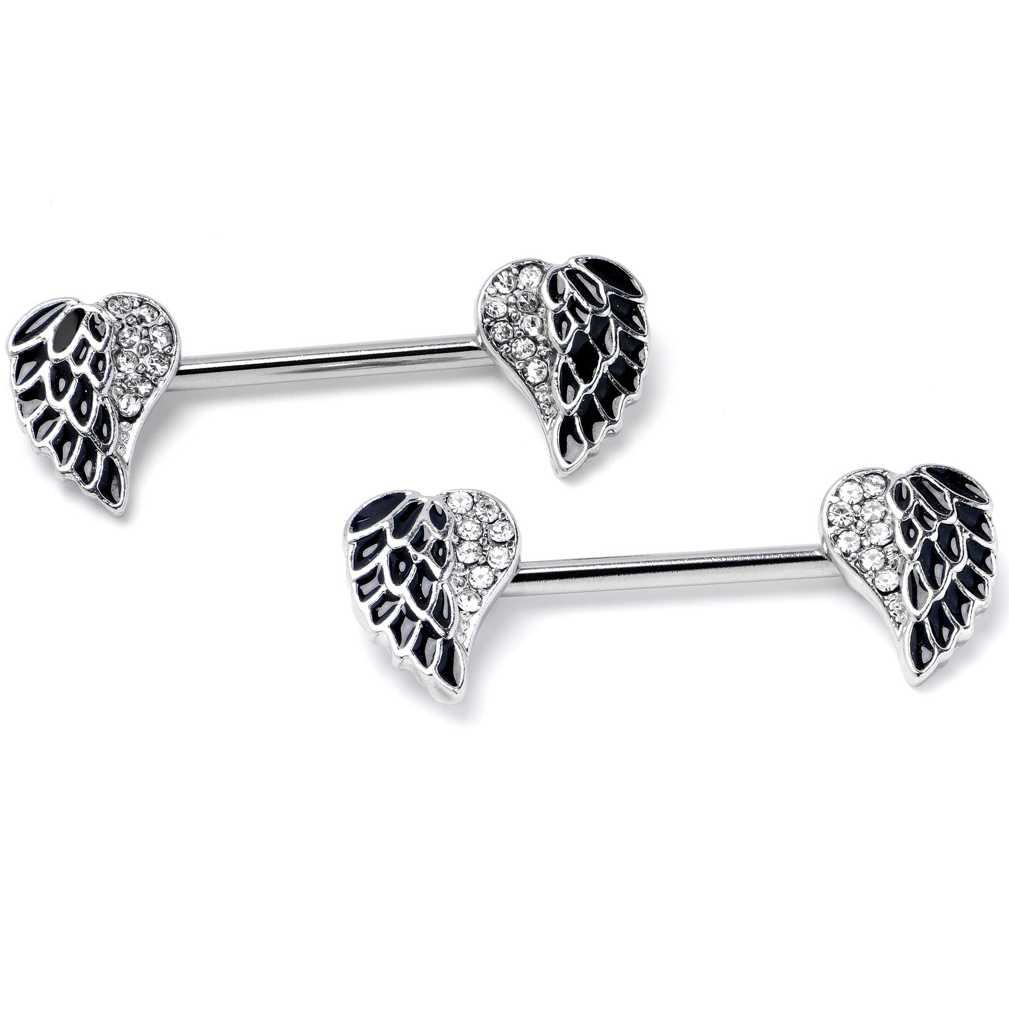 BodyCandy 14G 9/16 Clear Gem Heavenly Heart Angel Wing Black Nipple Ring Set — lifestyle context