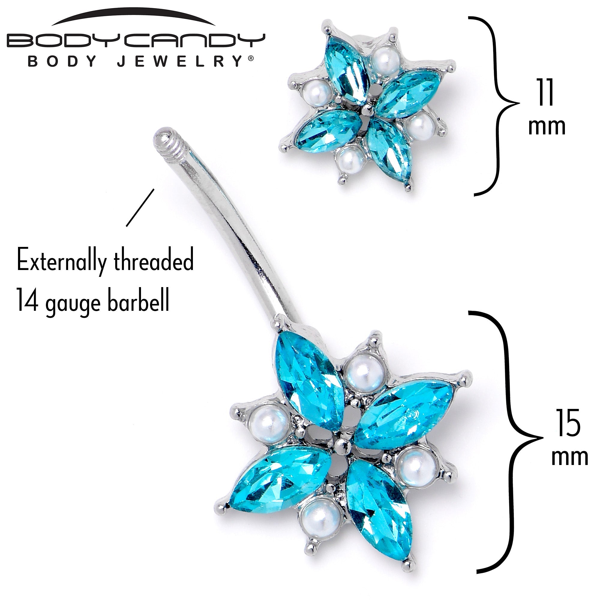 BodyCandy Blue Gem Star Power Double Mount Belly Ring — back view