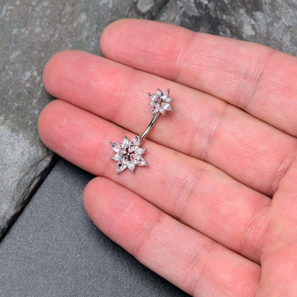BodyCandy Pink Gem Star Power Double Mount Belly Ring — detail close-up