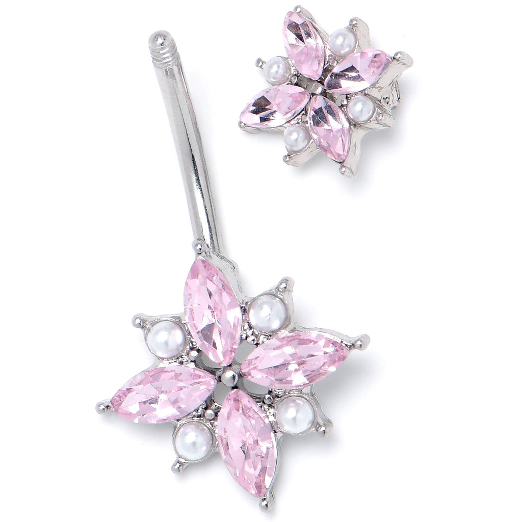 BodyCandy Pink Gem Star Power Double Mount Belly Ring — side view
