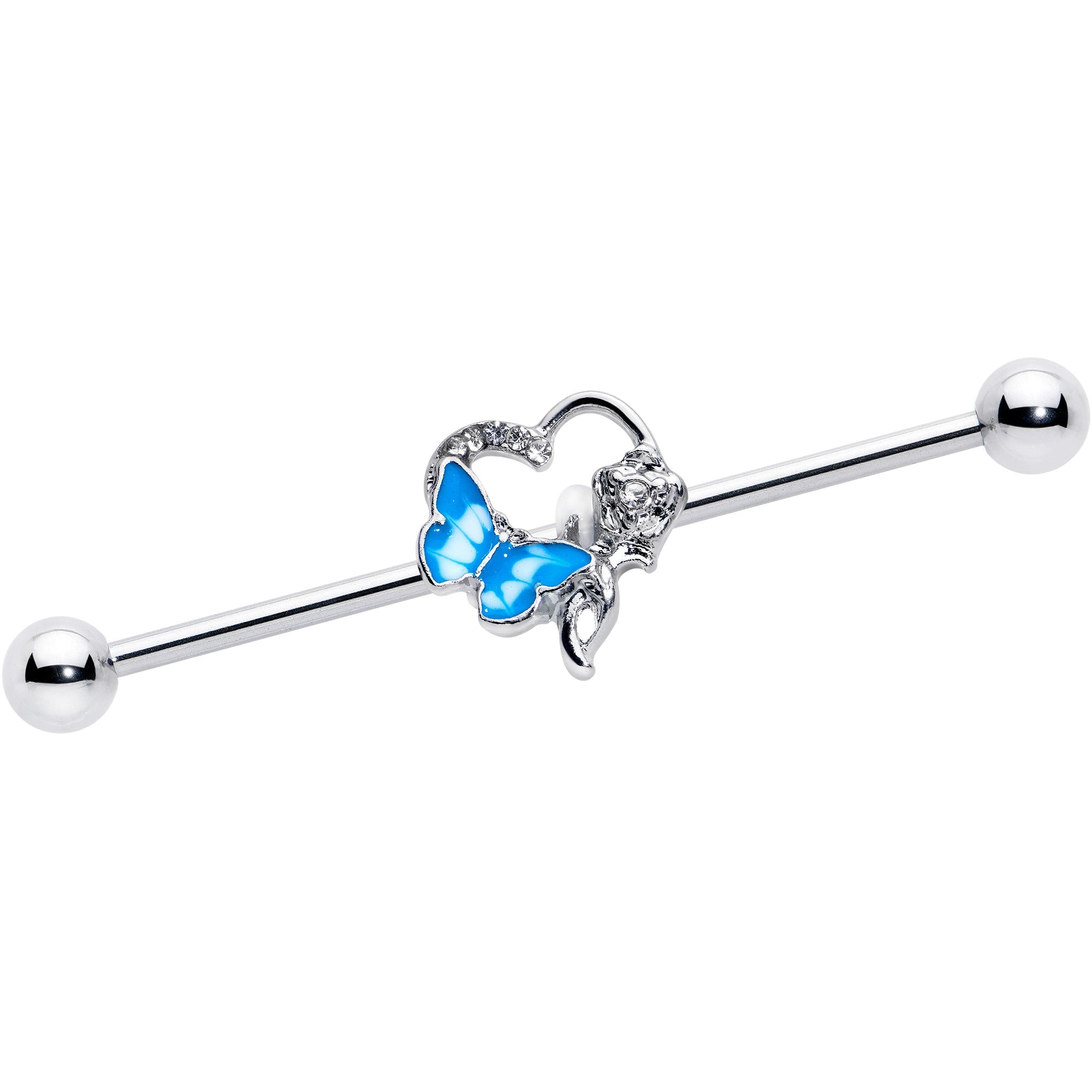 BodyCandy 14G Clear Gem Butterfly Flower Blue Industrial Barbell 38mm — main product shot