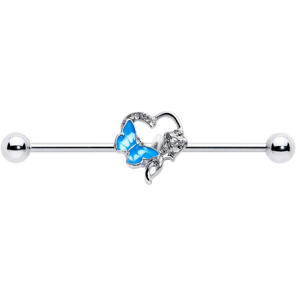 BodyCandy 14G Clear Gem Butterfly Flower Blue Industrial Barbell 38mm — detail close-up