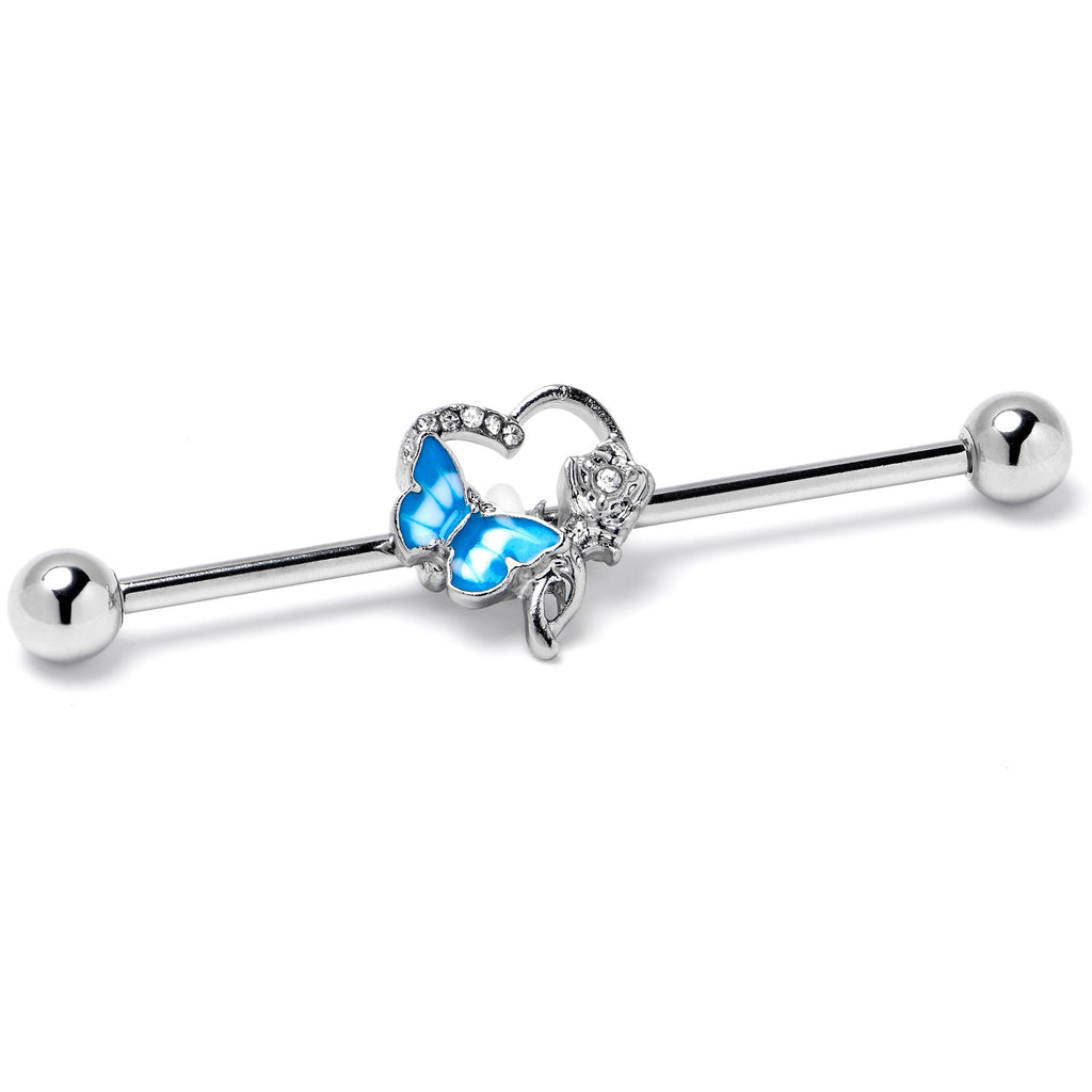 BodyCandy 14G Clear Gem Butterfly Flower Blue Industrial Barbell 38mm — side view